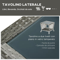 Set Lettino Prendisole e Tavolino da Giardino in Rattan Grigio