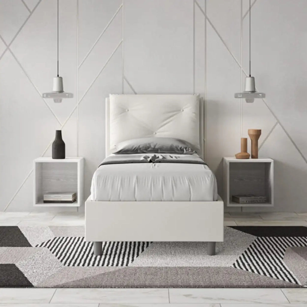 Letto singolo con rete imbottito 80x210 similpelle bianco Appia