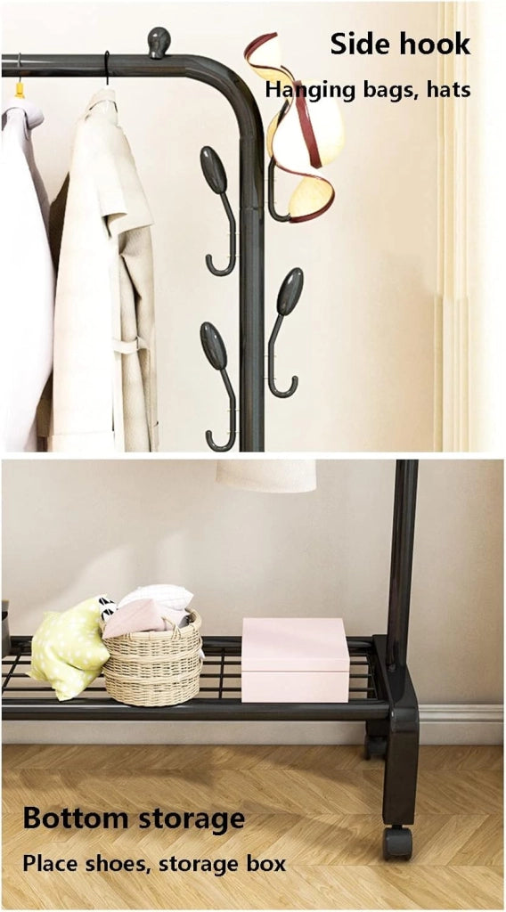 Appendiabiti in Metallo, Asta Appendiabiti, Tubo Appendiabiti, stendibiancheria con Asta Superiore e ripiano Inferiore per casa, Ufficio, interni/bianco/150 cm