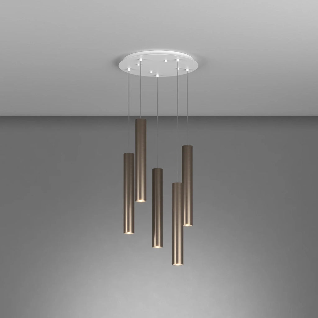 Lampadario Tondo Industrial-Minimal Xeana Metallo Bianco Bronzo 5 Luci Gu10