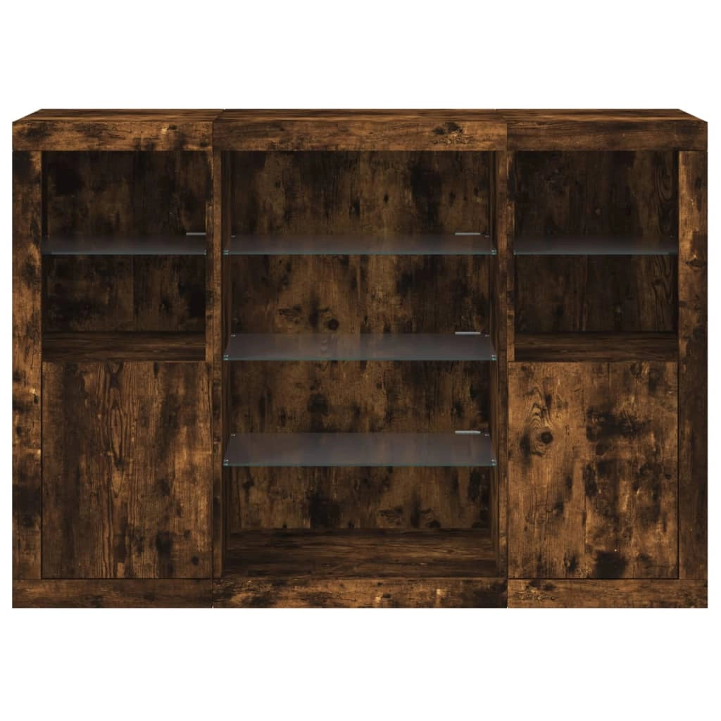 Buffet credenza cassettiera armadio mobile contenitore organizer per cucina soggiorno salotto con luci LED 3 pezzi legno ingegnerizzato marrone 02_0037207
