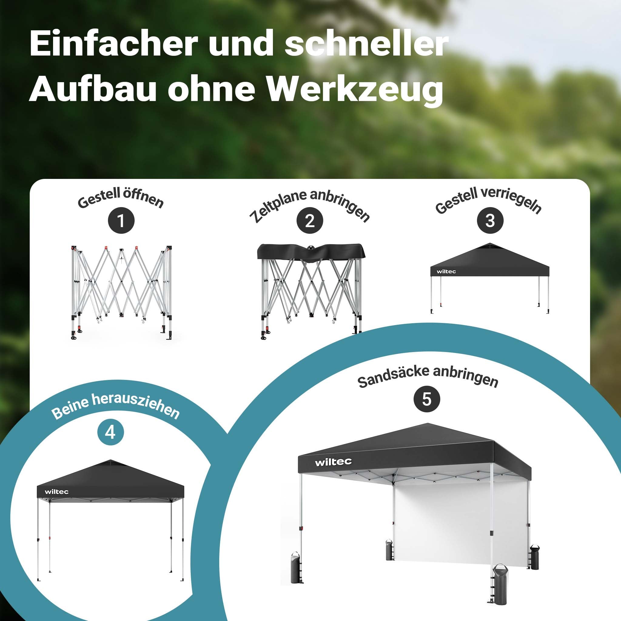 Gazebo pieghevole 3 x 3 m grigio con ruote, con tecnologia "One Push", da giardino con protezione UV 50+, per campeggio