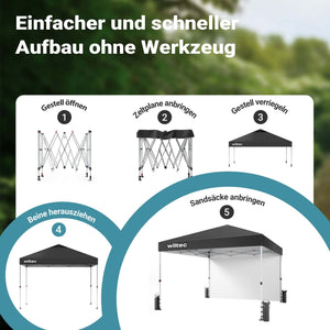Gazebo pieghevole 3 x 3 m grigio con ruote, con tecnologia "One Push", da giardino con protezione UV 50+, per campeggio