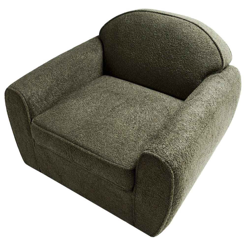 Poltrona Moderna da Soggiorno con Rivestimento in Tessuto Bouclé Verde Scuro Schienale Imbottito e Cuscino Spesso