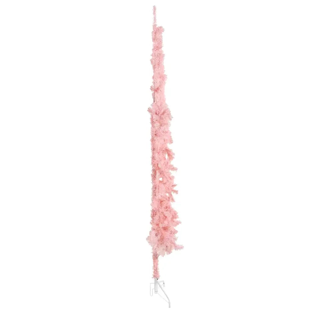 Albero Natale Artificiale Sottile a MetÃ  e Supporto Rosa 240 cm