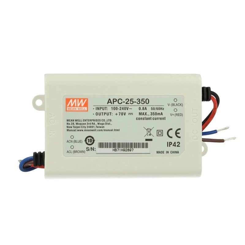 Led Driver CC MW MEAN WELL Serie APC Trasformatore Corrente Costante IP42 (350mA 25V-70VDC 25W)