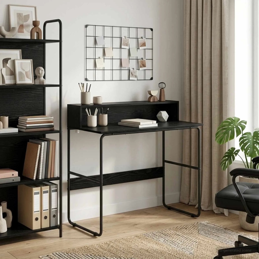 Scrivania con Spazio di Archiviazione Rovere Nero 8008026