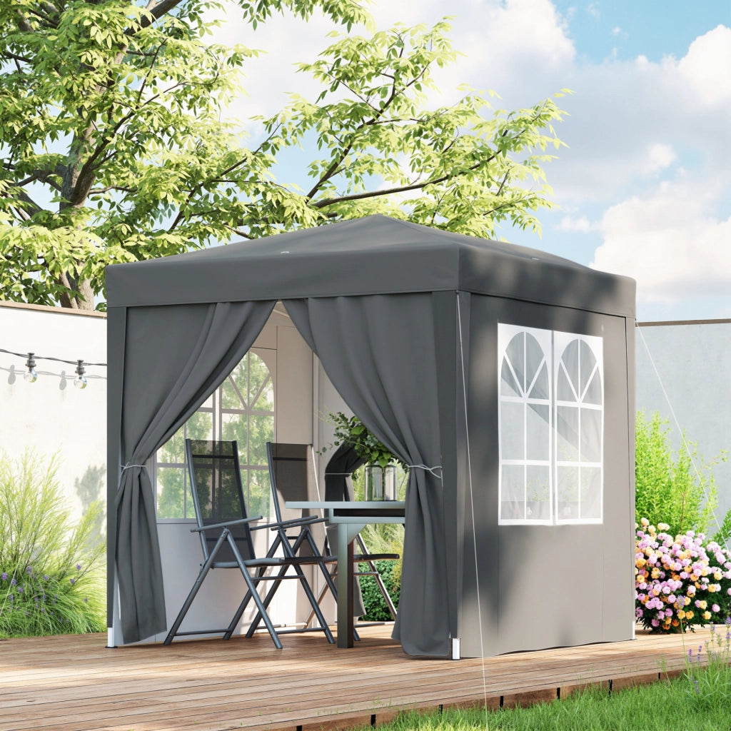 Gazebo Pieghevole ¨C zephmum ¨C Grigio 2x2 m Poliestere Metallo 4 Pareti