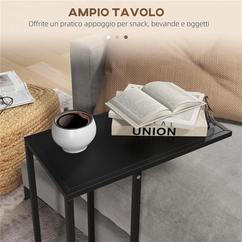 TAVOLINO DA SALOTTO ALTO E INDUSTRIALE A FORMA DI C IN ACCIAIO, 46X26X60 CM, NERO