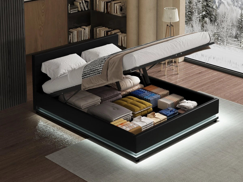 Letto LED con contenitore "Anastasia" - 160 x 200 cm - Nero