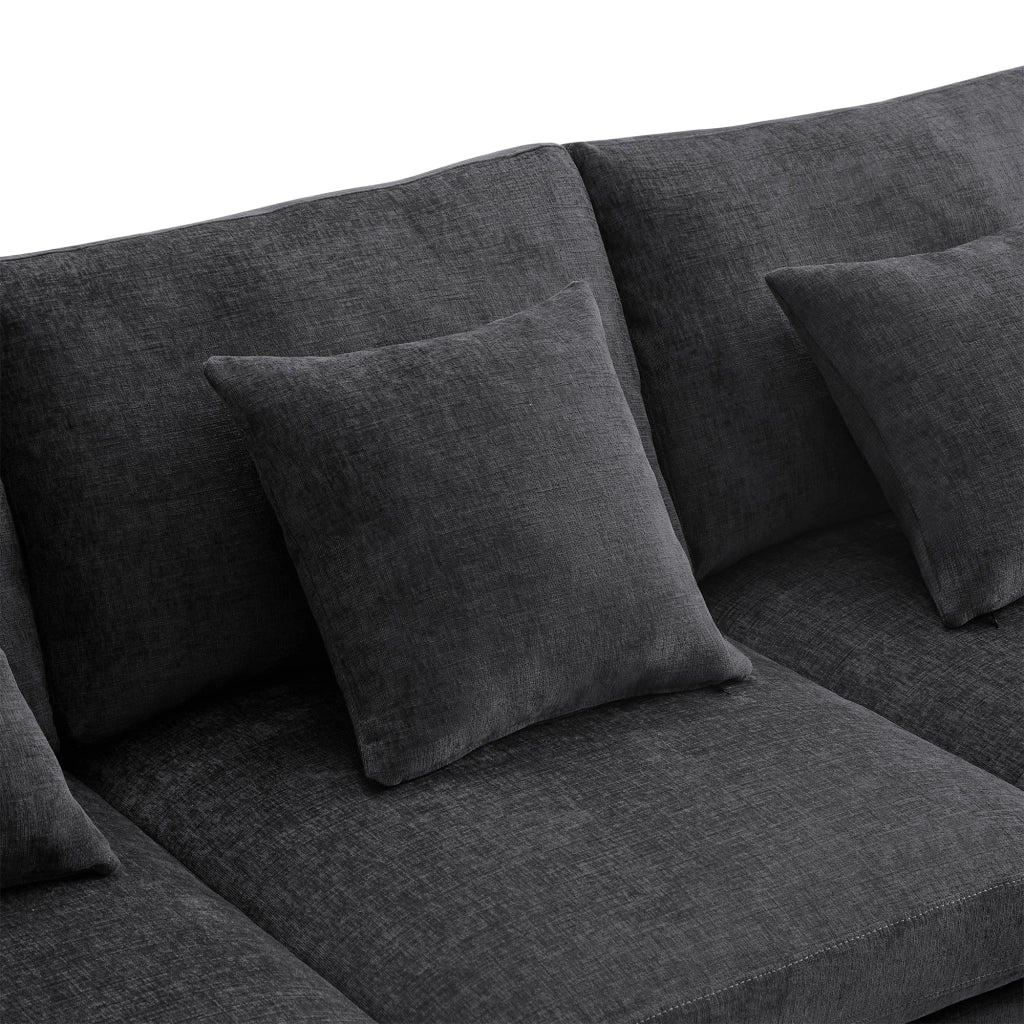 Divano Modulare 4-6 Posti Convertibile a U o L con 2 Pouf e 6 Cuscini, in Ciniglia Grigio