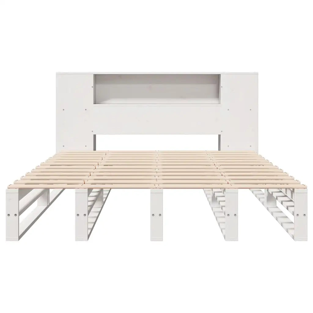 Letto Libreria senza Materasso-Struttura Letto con contenitore Bianco 150x200 cm Legno Massello