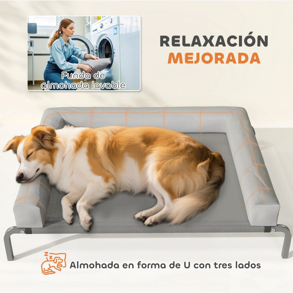 Letto per cani elevato con rete traspirante e struttura in acciaio ¨C zephmum ¨C grigio 110x75x30 cm