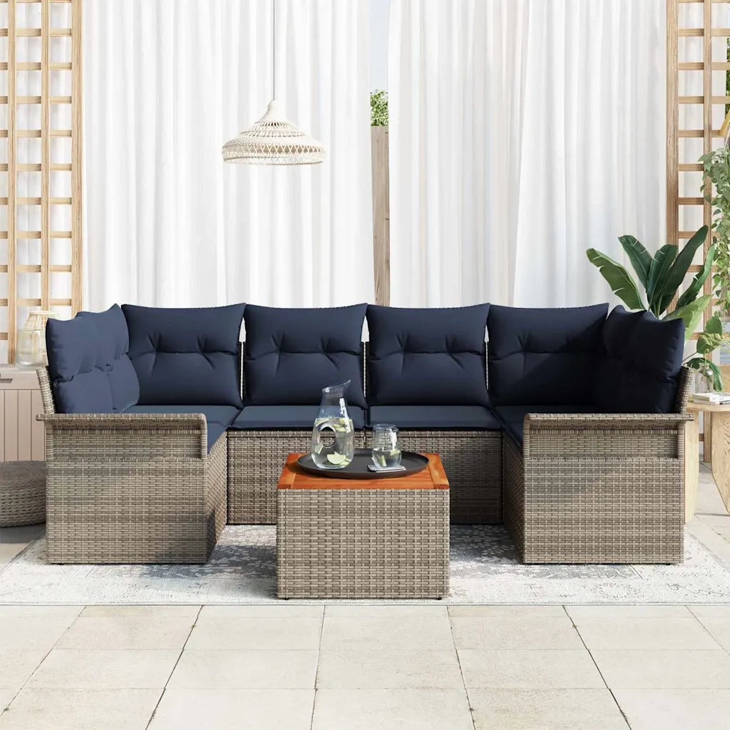 Set Divano da Giardino con cuscino 7 pcs Grigio polyrattan 3347283