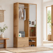 Mobile ingresso 6 in 1 con specchio, appendiabiti e 9 vani, 100x33x190 cm