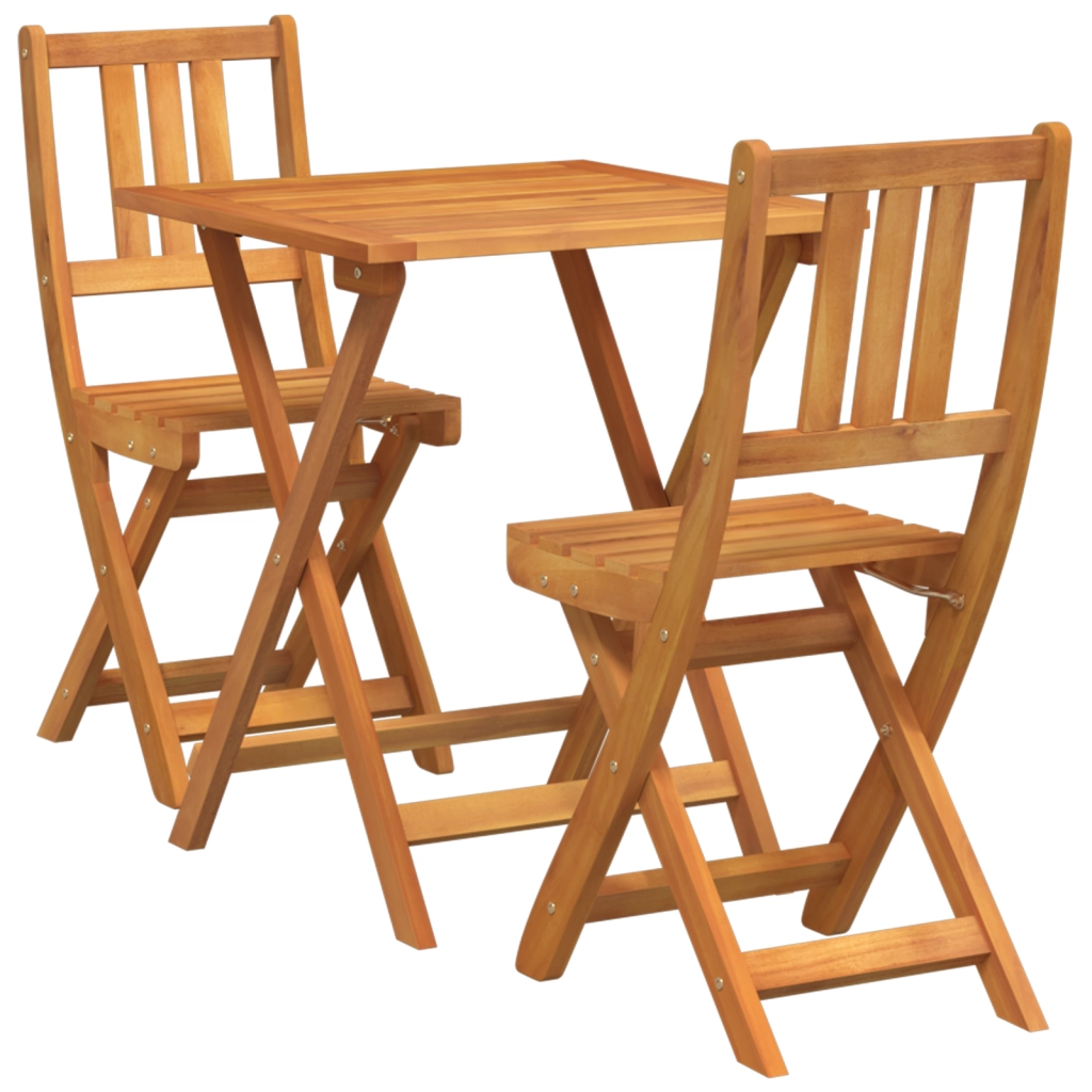 Set Bistro Pieghevole da 3 Pezzi in Legno Massello di Acacia