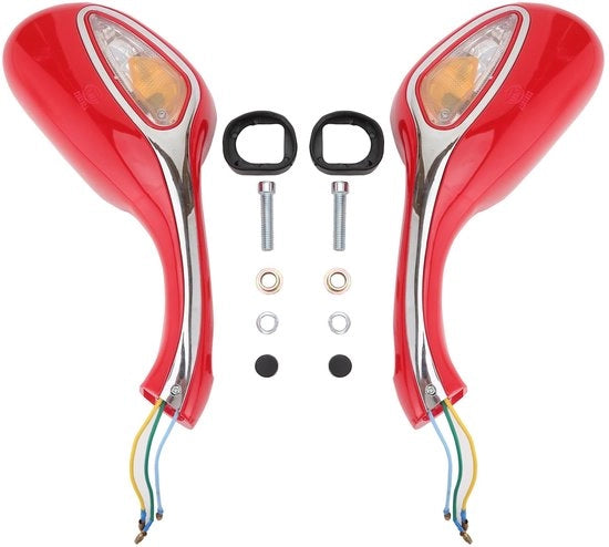 Specchio laterale con lampo di avvertimento - Sostituzione per GY6 50cc/80cc/125cc/150cc/250cc - 128mm/78mm - Materiale ABS - Facile da installare - Rosso - Specchio per motocicletta