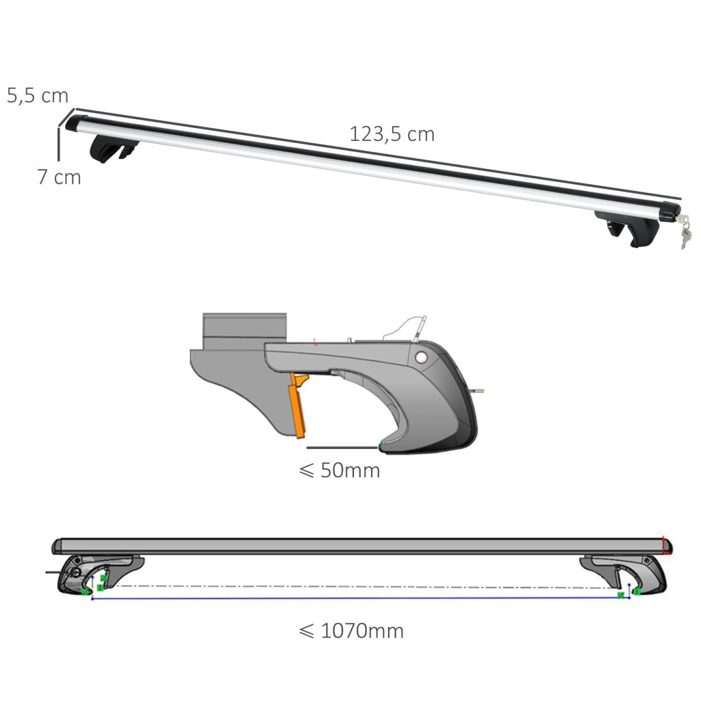 Barre portatutto per auto ¨C zephmum ¨C 123,5x5,5x7 cm argento e nero
