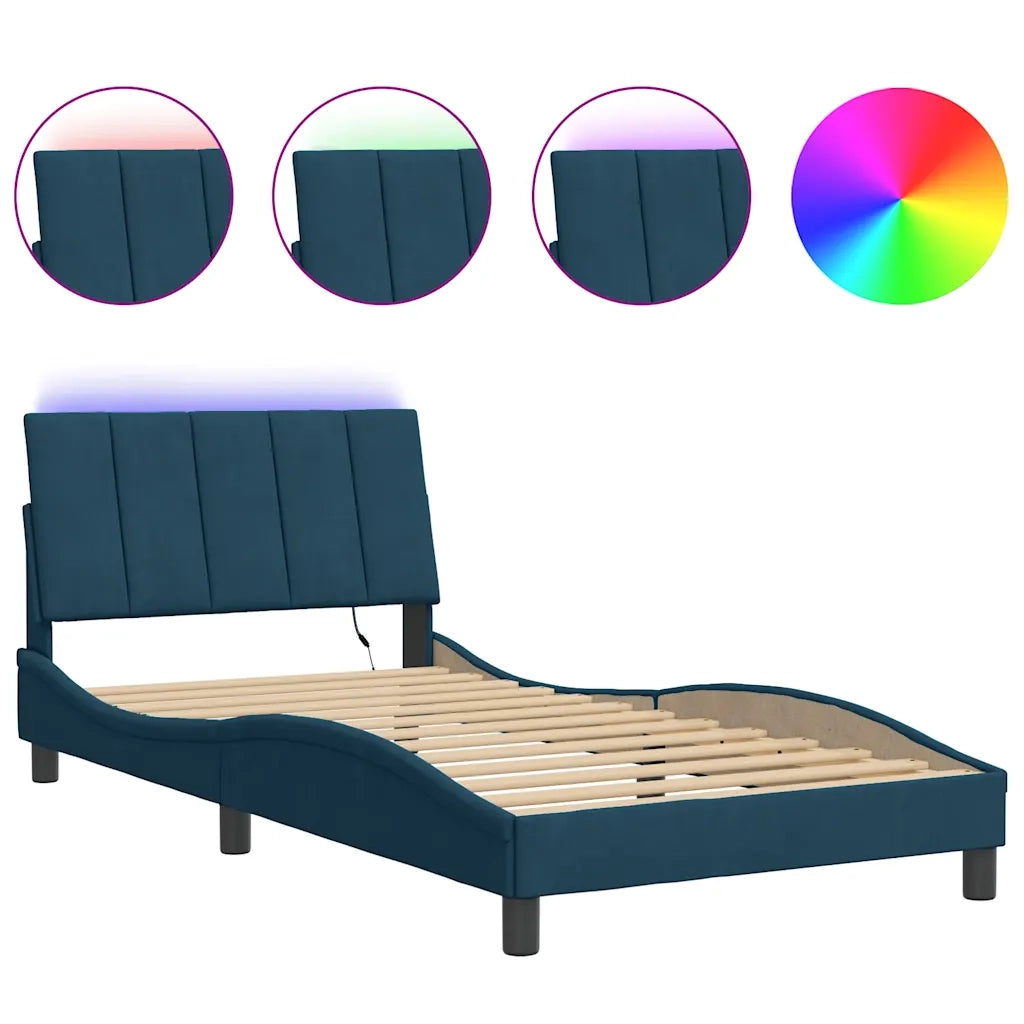 Giroletto con LED senza Materasso-Struttura Letto Hanko Blu 100x200 cm in Velluto