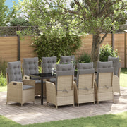 Set da Pranzo da Giardino 9 Pezzi con Cuscini Beige Polyrattan