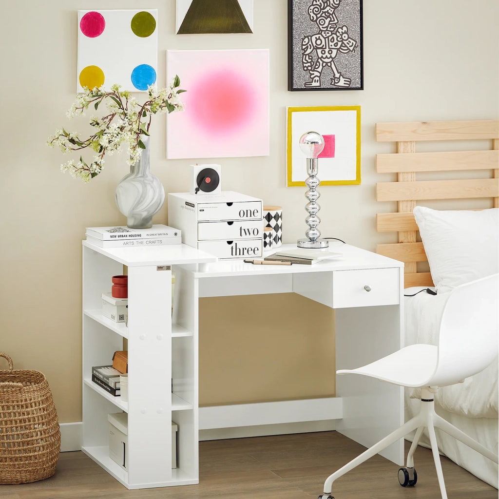 Scrivania,Porta PC,Tavolo per Computer ,con cassetto e tre ripiani,,bianco,FWT35-W