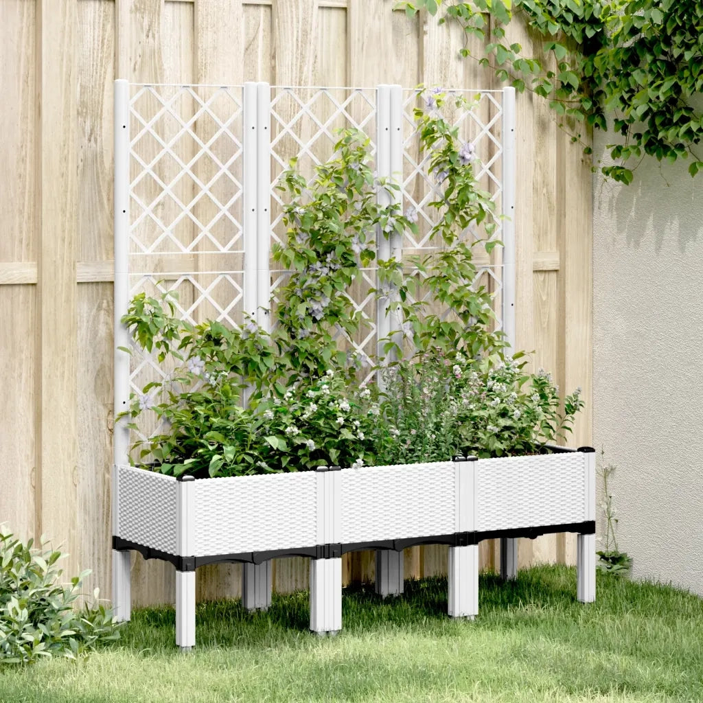 Fioriera | Cassetta per fiori | Vaso da Giardino con Graticcio Bianco 120x40x142 cm PP