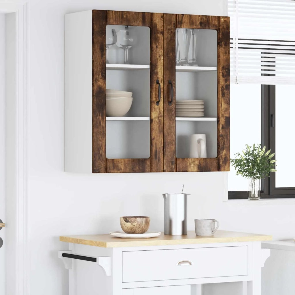 Pensile da cucina | Mobile in vetro da parete PORTO 2 pz Rovere fum¨¦