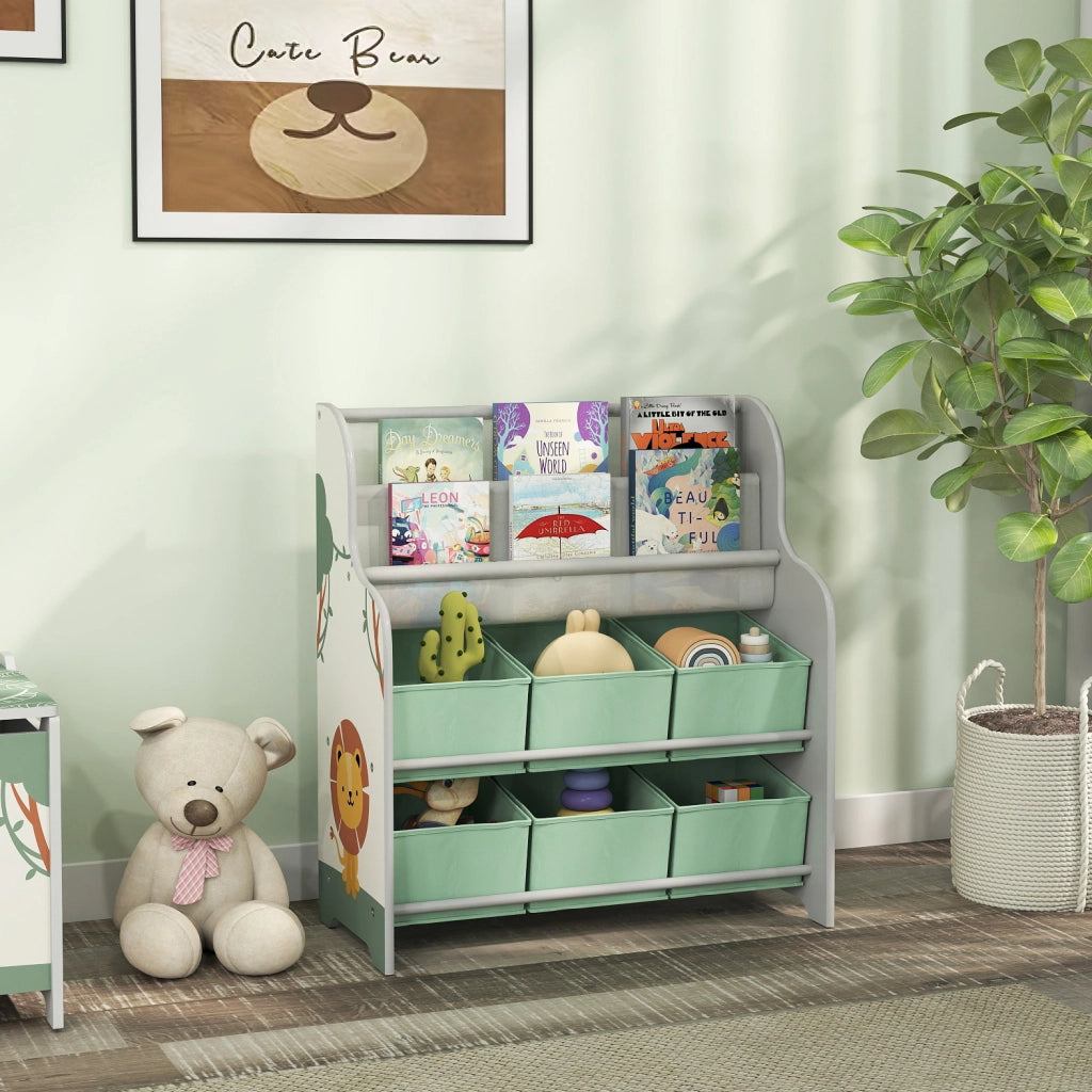 Cassettiera per bambini con 6 cassetti e scaffale ¨C zephmum ¨C 63x30x71 cm, verde