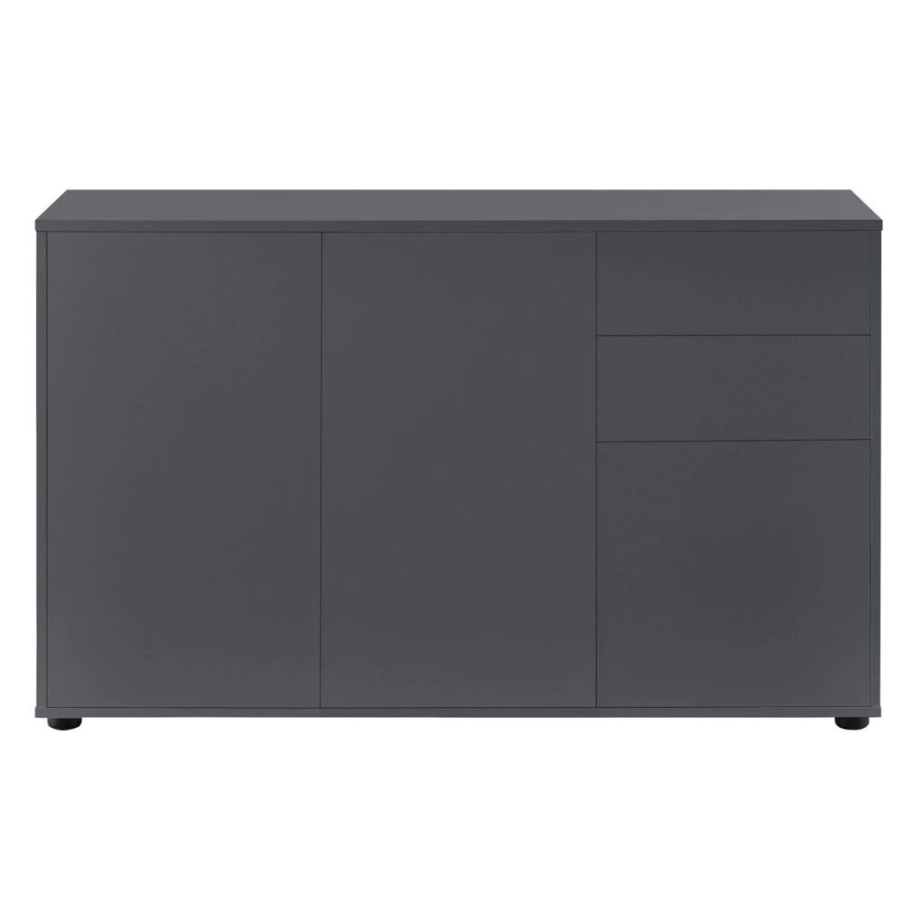Elegante cassettiera pratico mobile contenitore con 2 cassetti e 3 ante truciolato 74 x 117 x 36 cm grigio scuro opaco 03_0005048