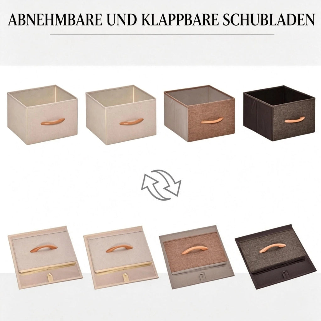 Cassettiera stretta con 4 cassetti in tessuto; MDF e acciaio; beige e marrone