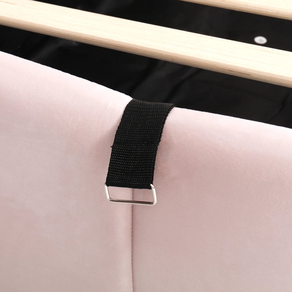 Divano letto contenitore 90x200 cm in velluto rosa con USB-A/USB-C, vano idraulico e tasche laterali