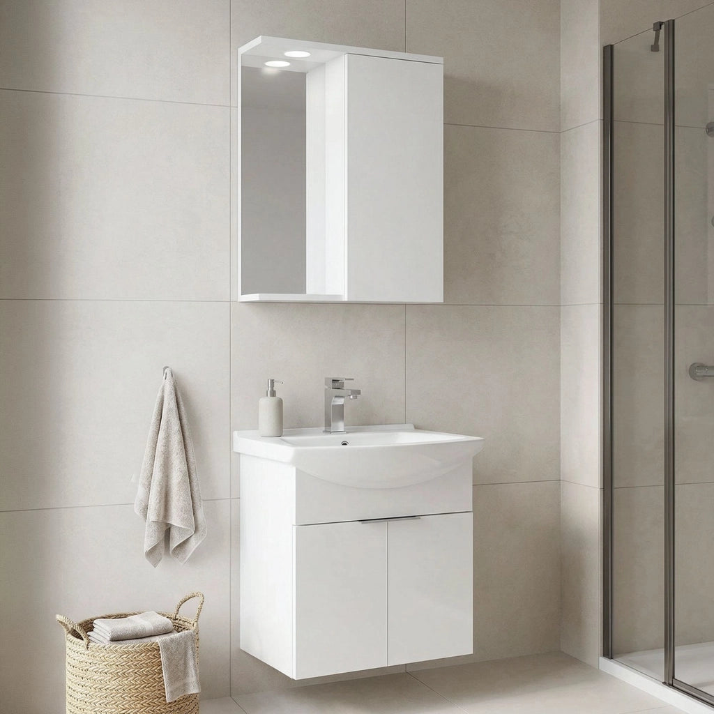 Set mobile lavabo con specchio (2 pezzi) "Purus 55" - 55 x 50 x 58 cm - Bianco