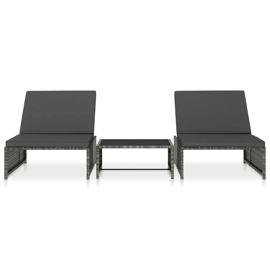 Lettini Prendisole 2 pz con Tavolo in Polyrattan Grigio 47401
