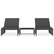 Lettini Prendisole 2 pz con Tavolo in Polyrattan Grigio 47401