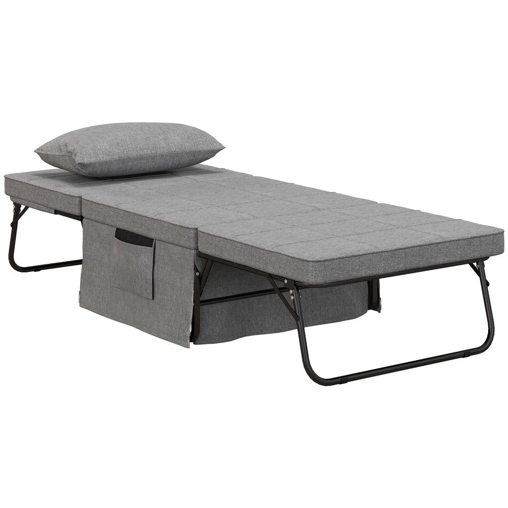 Letto pieghevole 4 in 1 grigio con schienale regolabile a 5 posizioni, struttura in acciaio