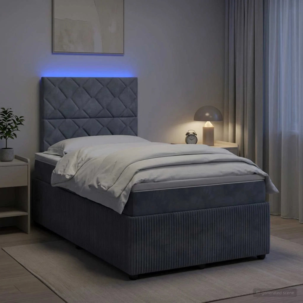 Letto Box Spring LED con Materasso Grigio Scuro 120 x 190 cm 3456036