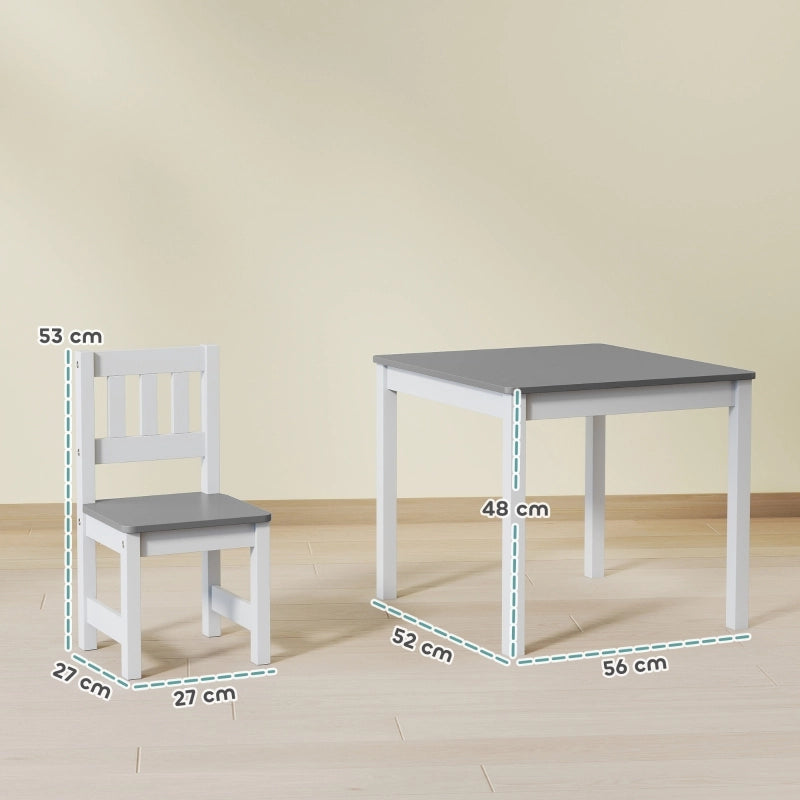 TAVOLO per bambini con 2 sedie, set 3 pezzi, grigio, MDF e pino