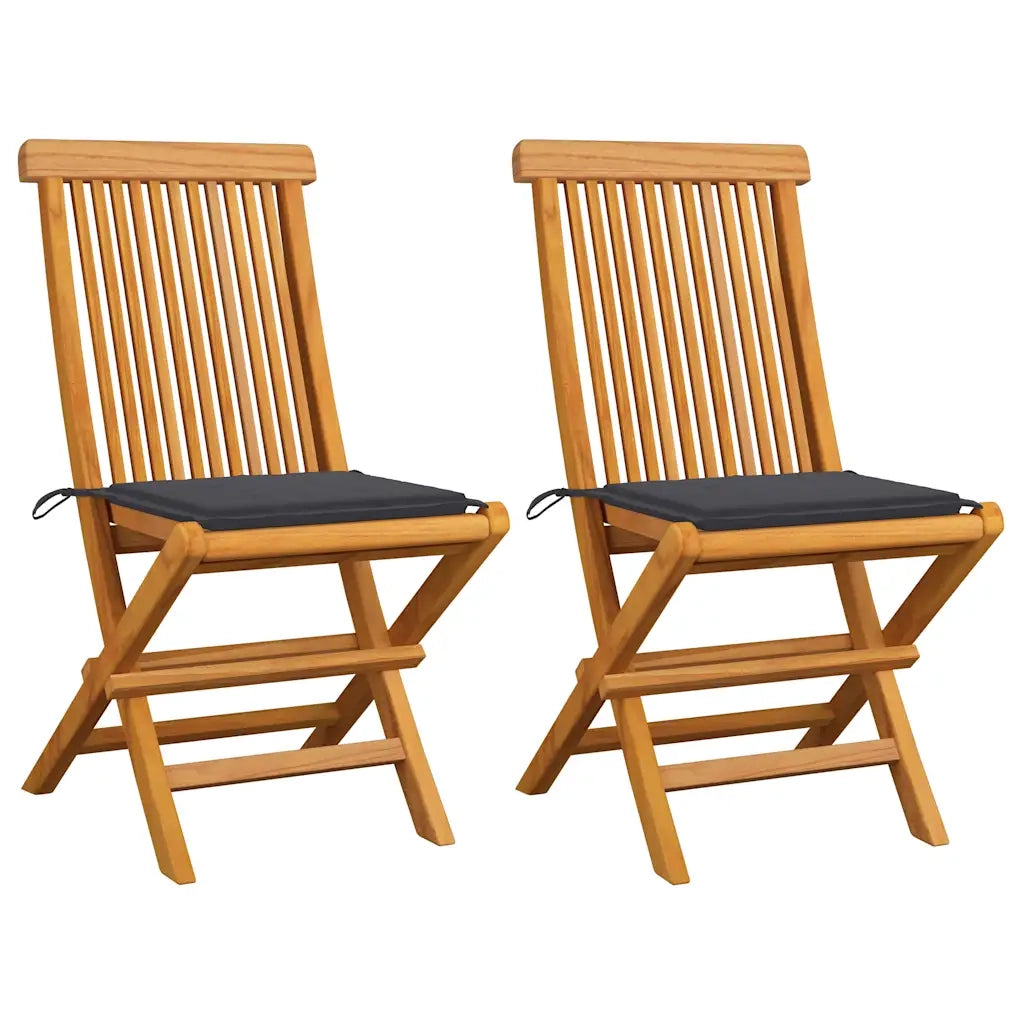 Sedie da Giardino con Cuscini Antracite 2 pz Massello di Teak cod mxl 7148