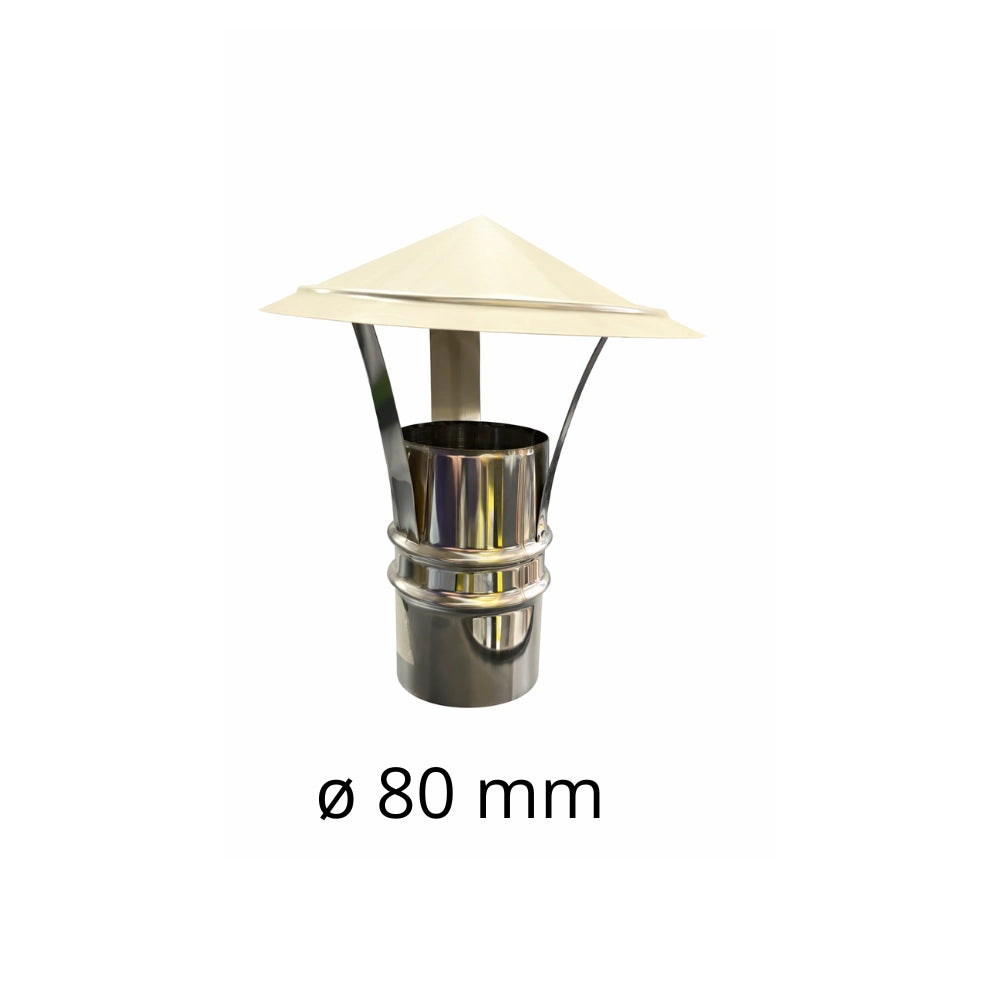 Cappello cinese acciaio inox base tonda Ø 80 tiraggio camino dispersore fumi