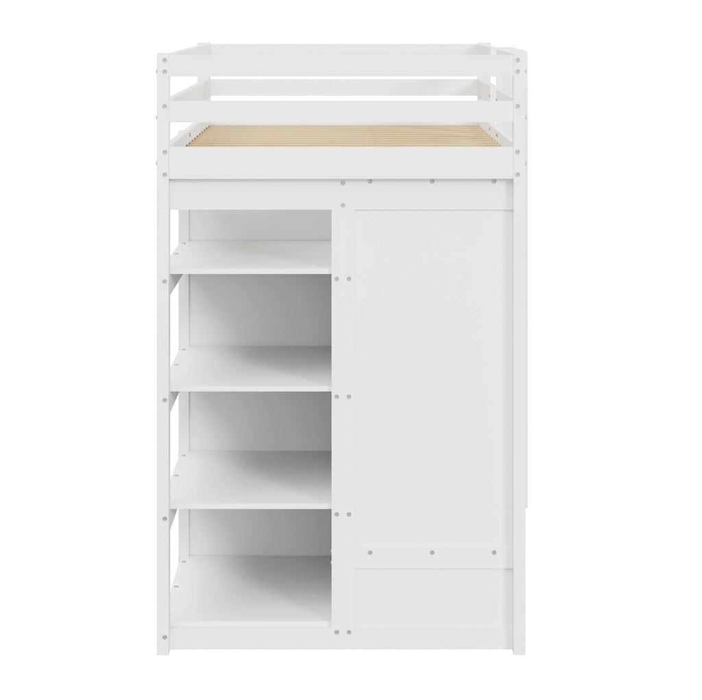 Letto a castello 90x200 in legno massello con letto estraibile; armadio; cassetti e ripiano; bianco