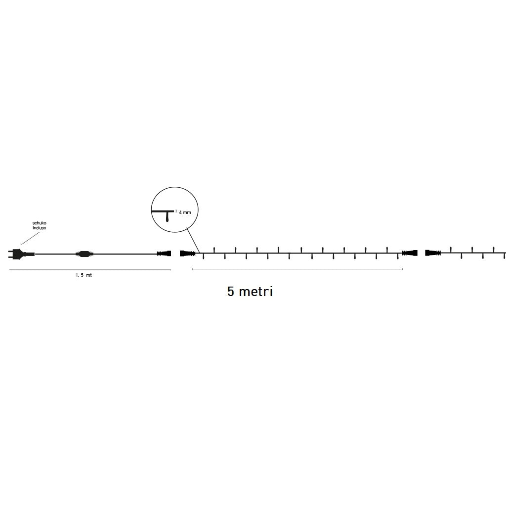 CATENA LUMINOSA PROFESSIONALE 50 MAXI LED CAVO BIANCO 5MT PROLUNGABILE FINO 200MT - LUCE CALDA FISSA E FLASH BIANCO PER ESTERNI E INTERNI