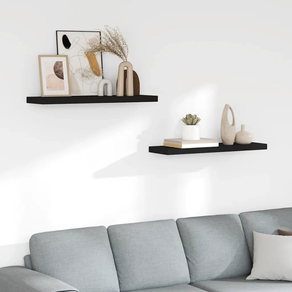 Scaffali a Parete 2 pz Neri 80x23,5x3,8 cm in MDF 323836