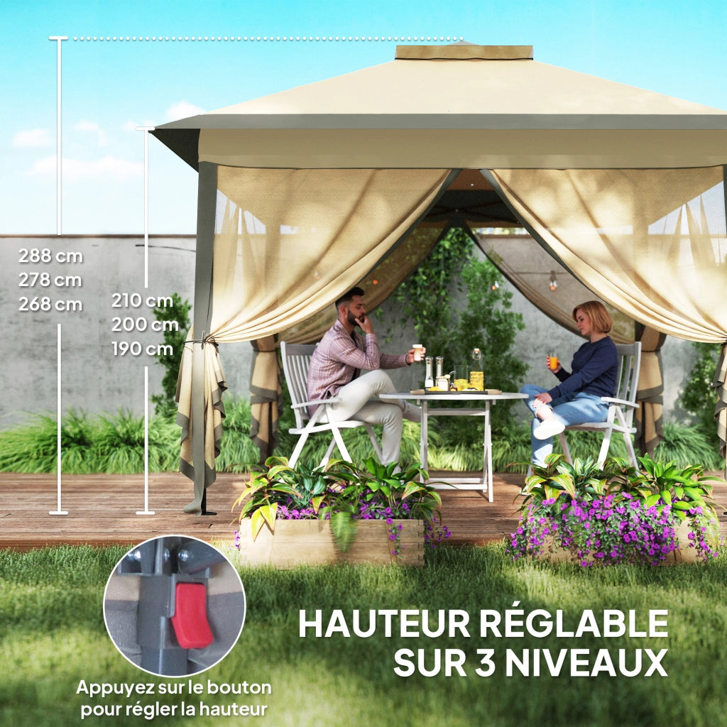 Gazebo da giardino 3x3m ¨C zephmum ¨C Pop-up con doppio tetto e zanzariere