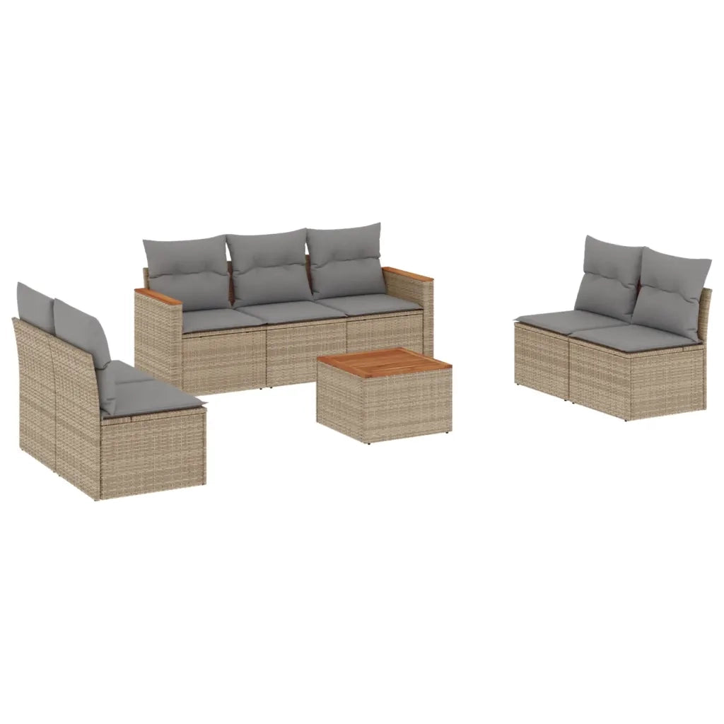 Set Divano da Giardino 8 pz con Cuscini Beige in Polyrattan 3258286