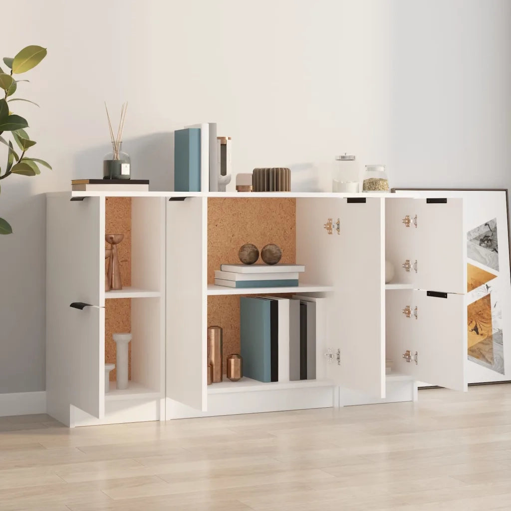 Credenze 3 pz Bianco in Legno Multistrato