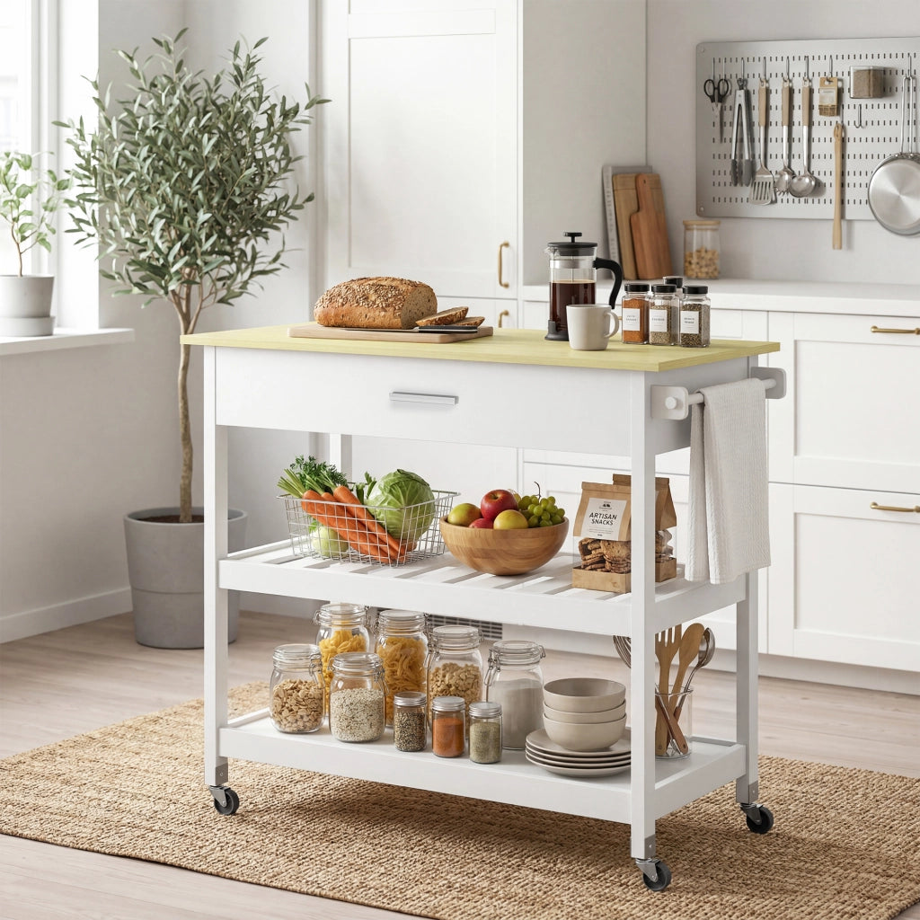 Isola cucina con ruote ¨C zephmum ¨C bianco 120x60x90