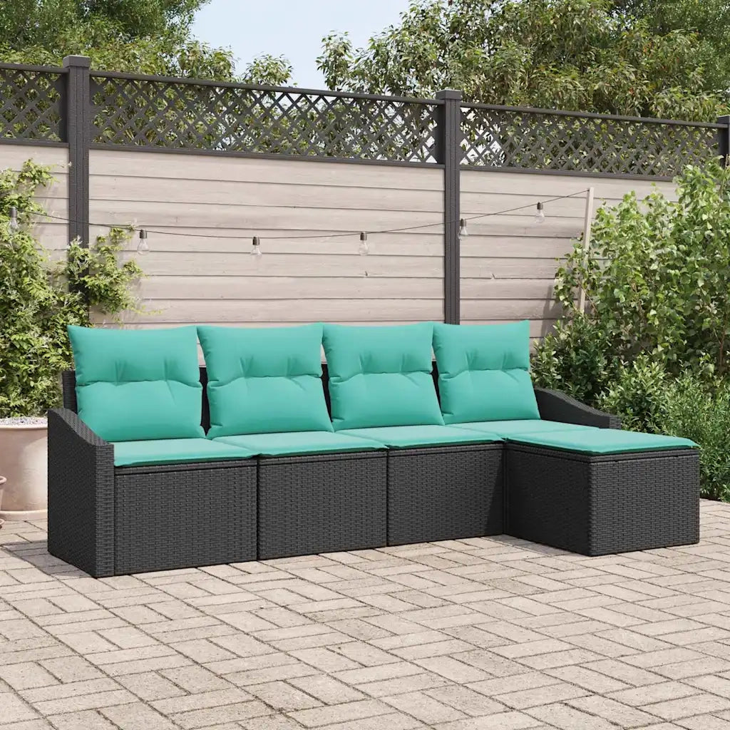Set di divani con cuscino 5 pcs Nero polyrattan