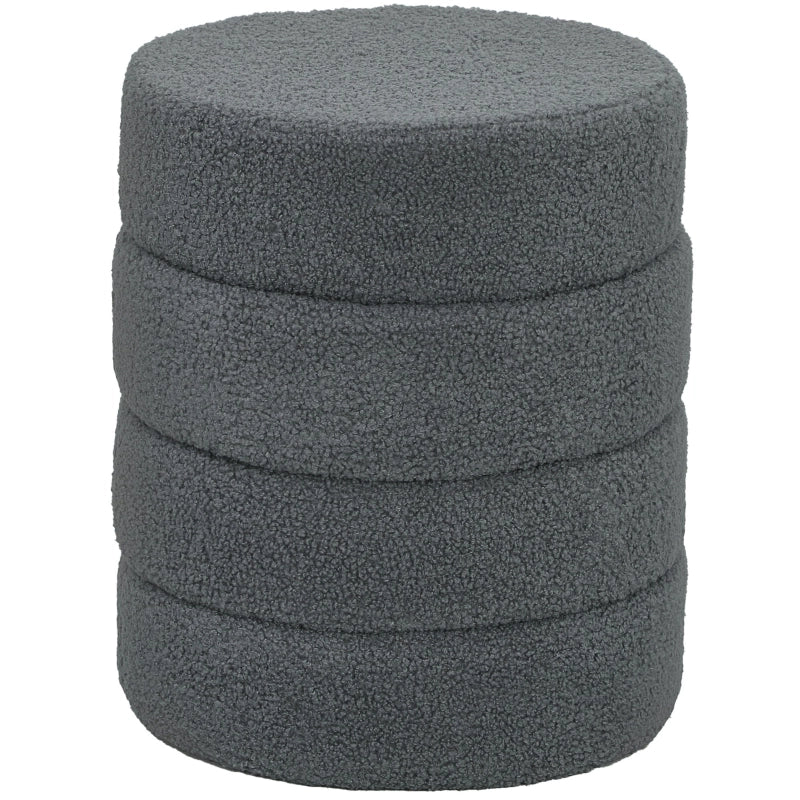 Pouf rotondo in Teddy Fleece, Ø40x45 cm, grigio scuro, portata 120 kg