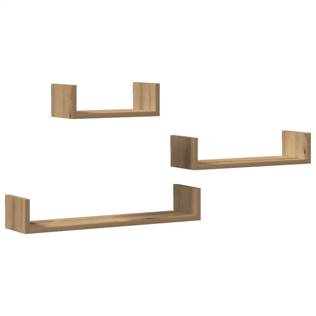 Mensole Parete 3pz Rovere Artigianale in Legno Multistrato 855793