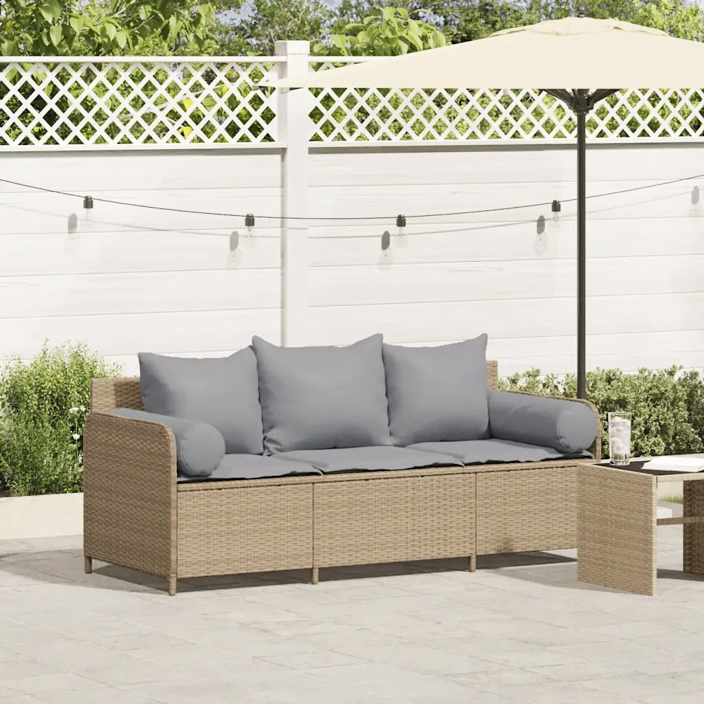 Divano da Giardino con Cuscini a 3 Posti-Sofa da Giardino-Divano da esterno Beige in Polyrattan 571183